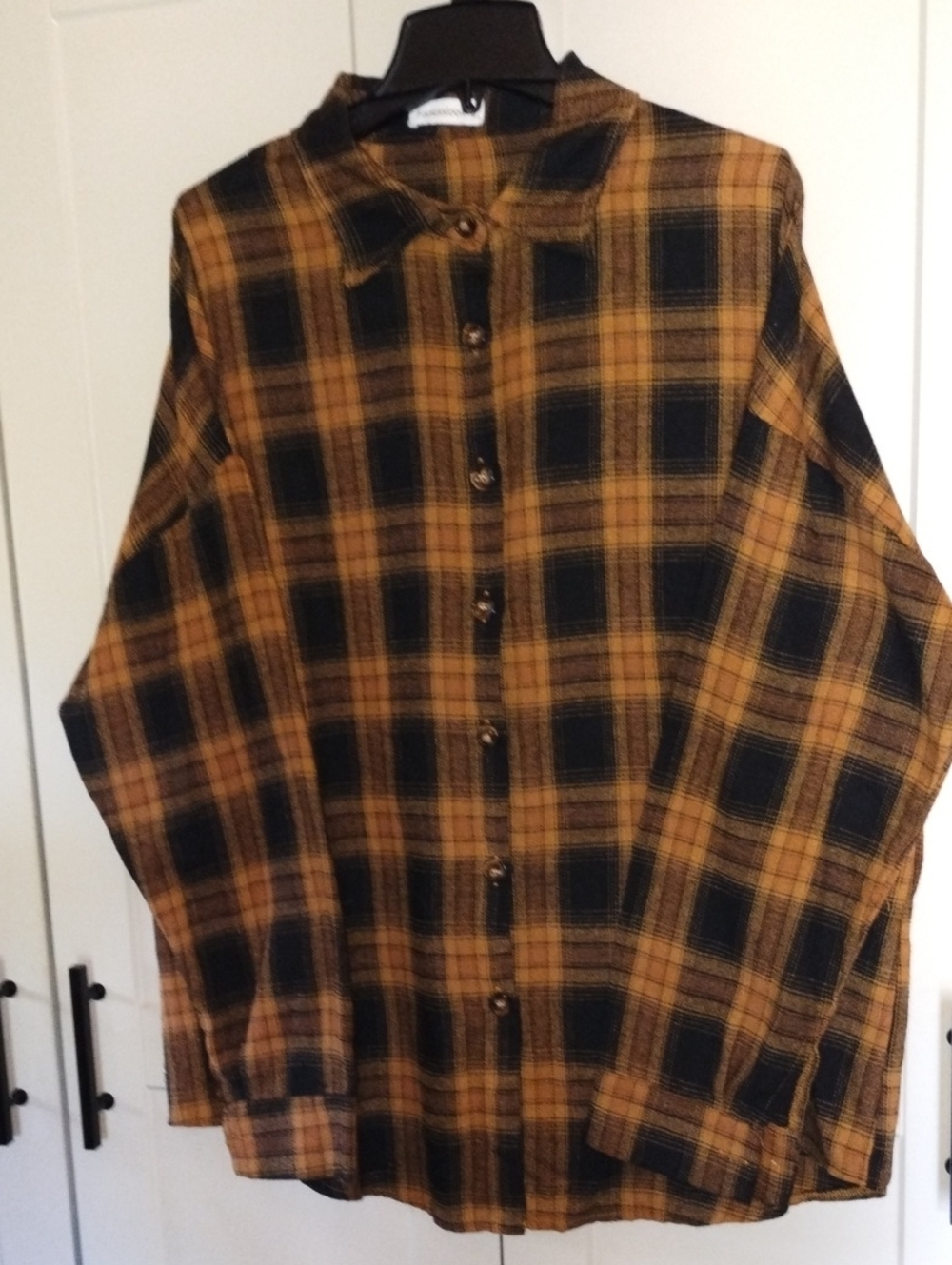 Women's Plaid Button-Down Shirt in Mustard and Black